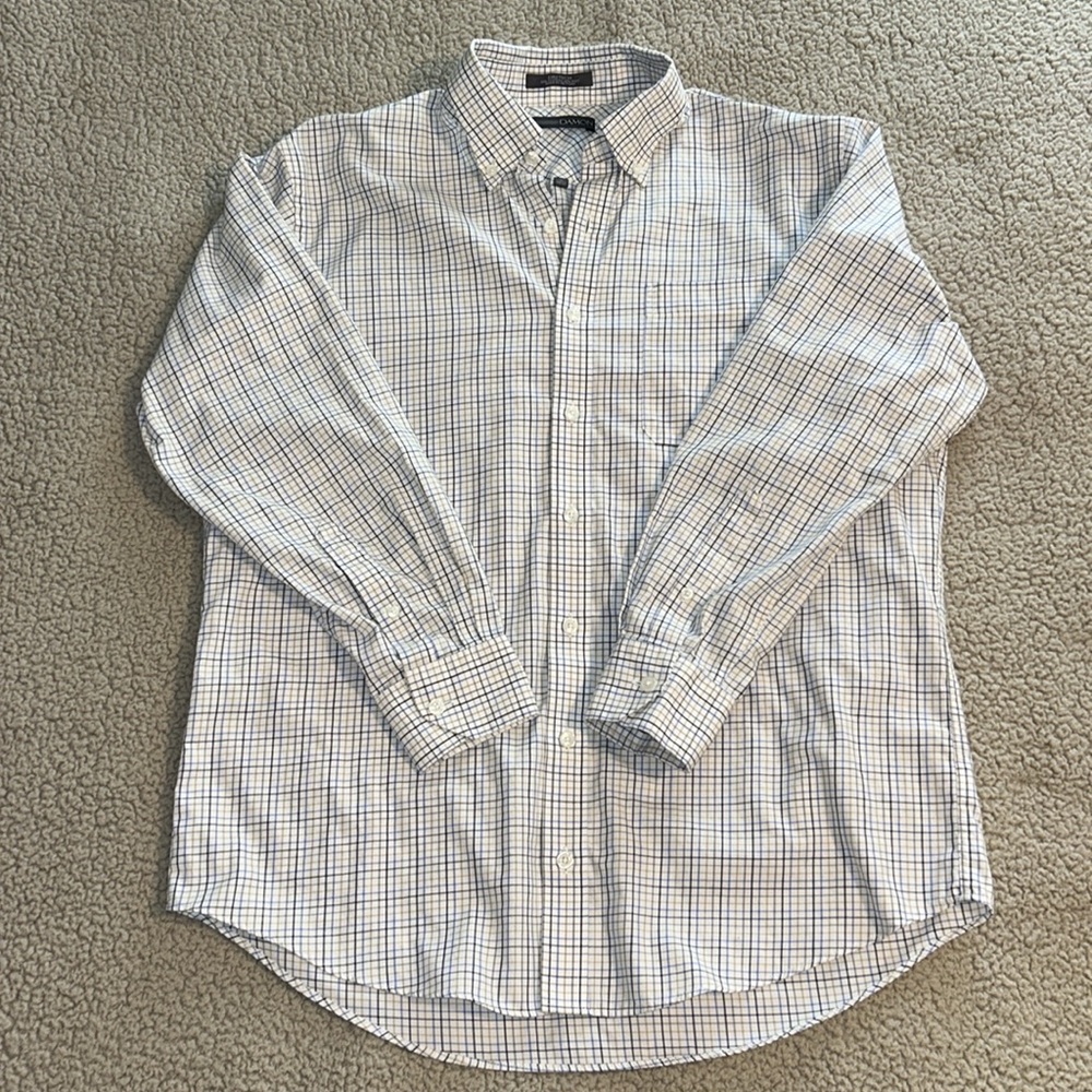 Damon Button Down Men's Size 16 / 32-33 Blue & Yellow Dri-Tech Dress Shirt
